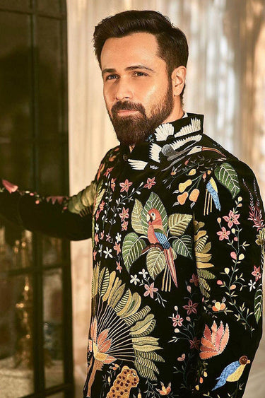 EMRAAN HASHMI in Our Black indo-western embellished with hand embroidery - Bharat Reshma