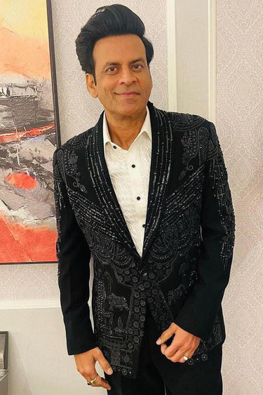 MANOJ BAJPAYEE in Our Black 2 Piece Designer Suit - Bharat Reshma