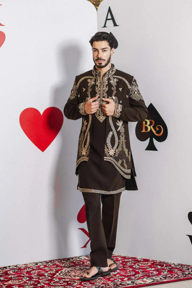 Monochrome Tide Bundi Set – Brown with White Thread Work