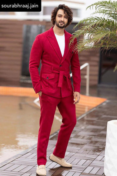 Sourabh Raaj Jain Red Classic 2 piece suit in italian - Bharat Reshma