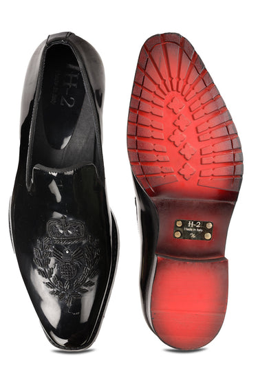 Black Patent Designer Mens's Mojaris with Embroidery