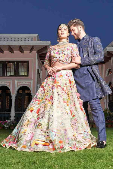BR Embroidered Seige Blue Designer Indo Western