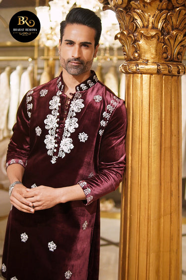 Maroon Designer Kurta Set with Resham Embroidered