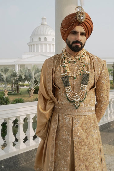Brown Designer Embroidered Sherwani for Groom