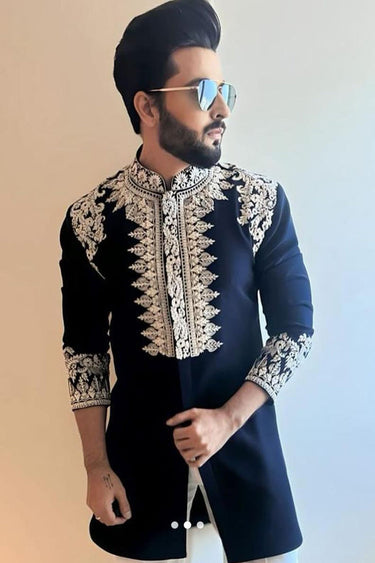 Dheeraj Dhoopar in Our Blue Designer Kurta Set embellished with Resham embroidered - Bharat Reshma