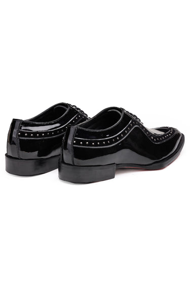 Black Patent Leather Oxford Shoes with Trim line & Stud Detailing