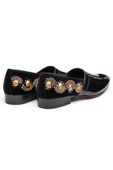 Patent Leather Loafers with Velvet Back & Hand-Embroidered