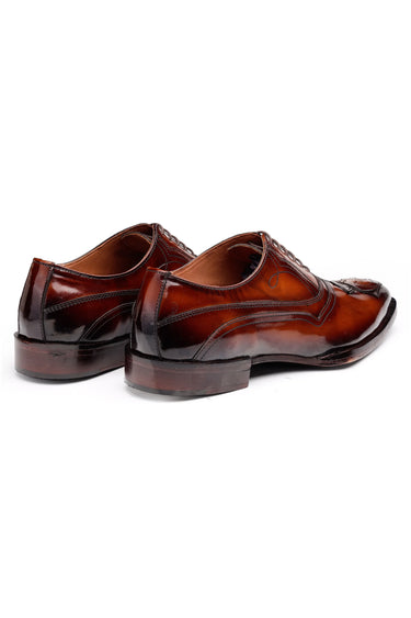 Brown Leather Oxford Shoes with Crest Patch Work