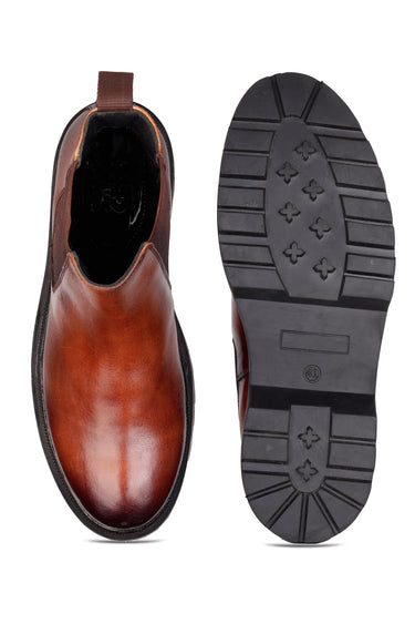 Brown Leather Chelsea Boots with Dual-Tone Finish