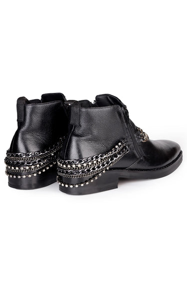 Pure Leather Ankle-Length Boots with Front & Back Chain Detailing
