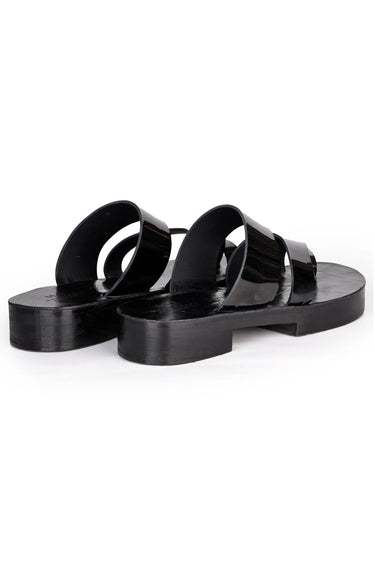 Black Glossy Leather Slippers with Heel