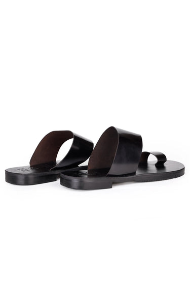 Black Pure Leather Men’s Flat Slippers