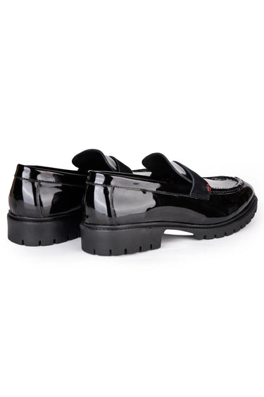 Black Patent Leather Loafers with Velvet Strap Detailing