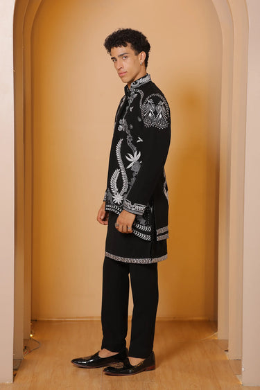 Monochrome tide Bundi kurta set - Bharat Reshma