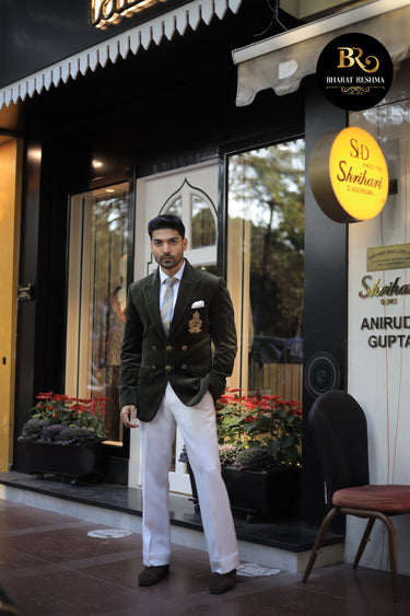 Gurmeet Chaudhary in Our Juniper Green Velvet Tuxedo