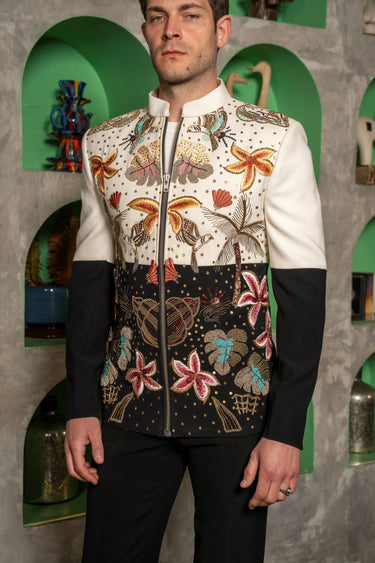 White & Black Monochrome Motif Jacket