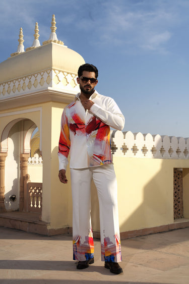 White Digital Print Co-Ord Set for men