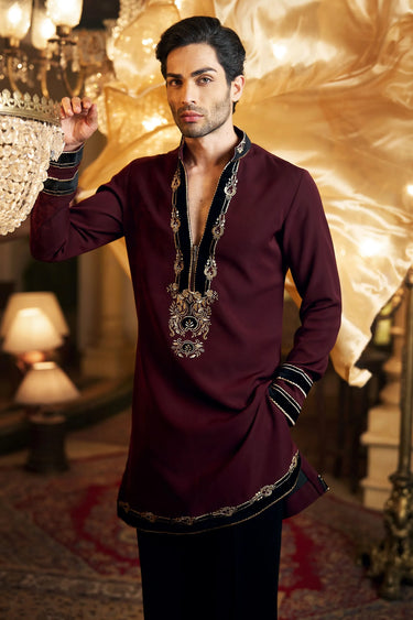 Mahroon Velvet Patch Kurta