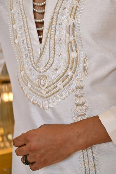 Ivory Sculptural Embroidered Kurta Dhoti