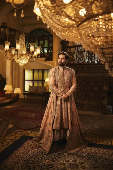 Regal Peach Anarkali Sherwani—royally carried by Emraan Hashmi