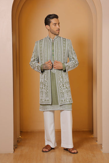 Green lineage indowestern set - Bharat Reshma