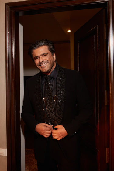 Samir Soni in Our Black Embroiderd Collar Tuxedo Set - Bharat Reshma