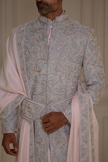Majesty Hand-Embroidered Pastel Sherwani Set