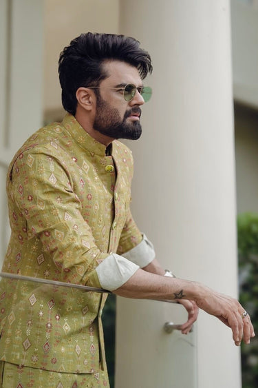 Manish Paul in Our Mustard Cotton Printed Floral Kurta Set - Bharat Reshma
