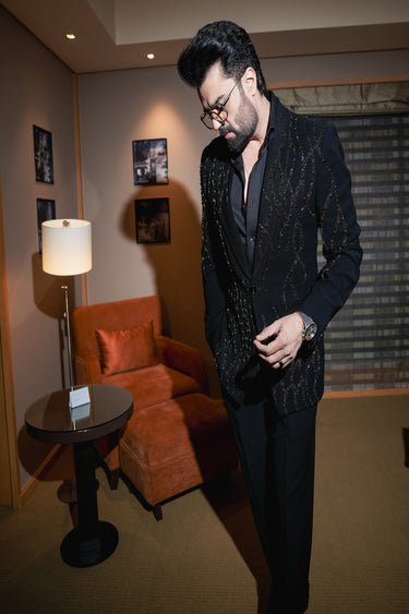 Manish Paul in Our Black Embroidered Cut Dana Tuxedo Set