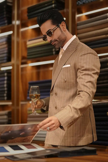 Camel Tan Stripe wool & cashmere Suit