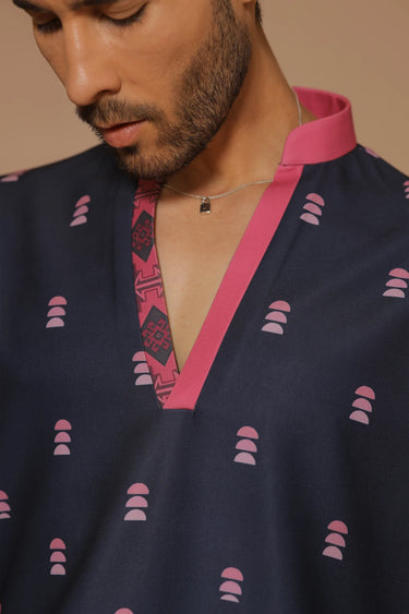 Navy bloom kurta set - Bharat Reshma