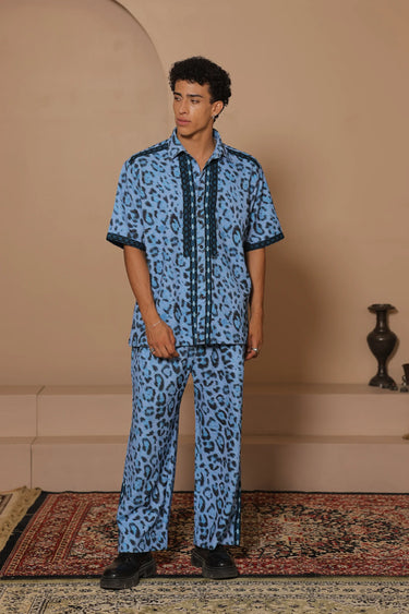Cheetah Crest Blue Co-Ord Set - Bharat Reshma