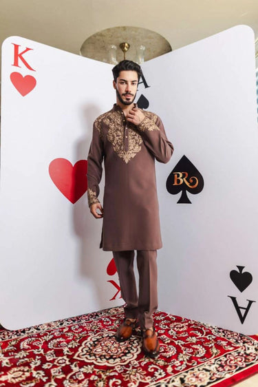 Mocha Heritage Kurta Set – Mocha Brown with Copper Aari Embroidery