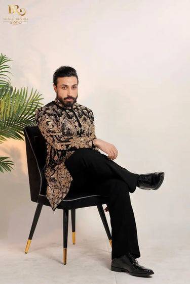 Black Zari & Cutdana Embroidered Indowestern Set