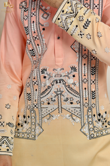 Ombre Cotton Embroidery Floral Aari Kurta Set
