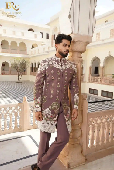 Light Purple Indowestern Set with Ivory Embroidery