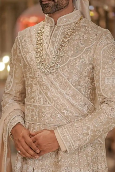 Peach Floral Anarkali Sherwani