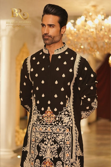 Black Mughal design kurta set