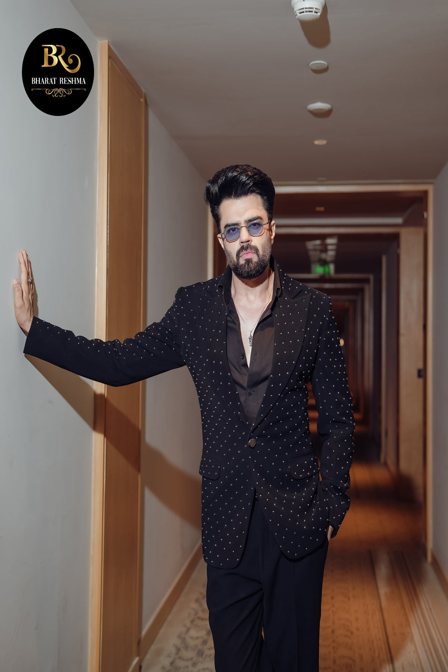 Manish Paul in Black Embroidered Studded Tuxedo