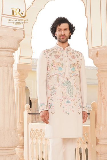 Exquisite pink hand embroidered kurta set