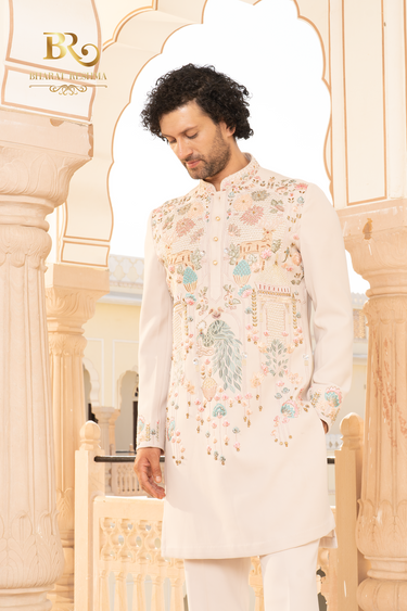 Exquisite pink hand embroidered kurta set