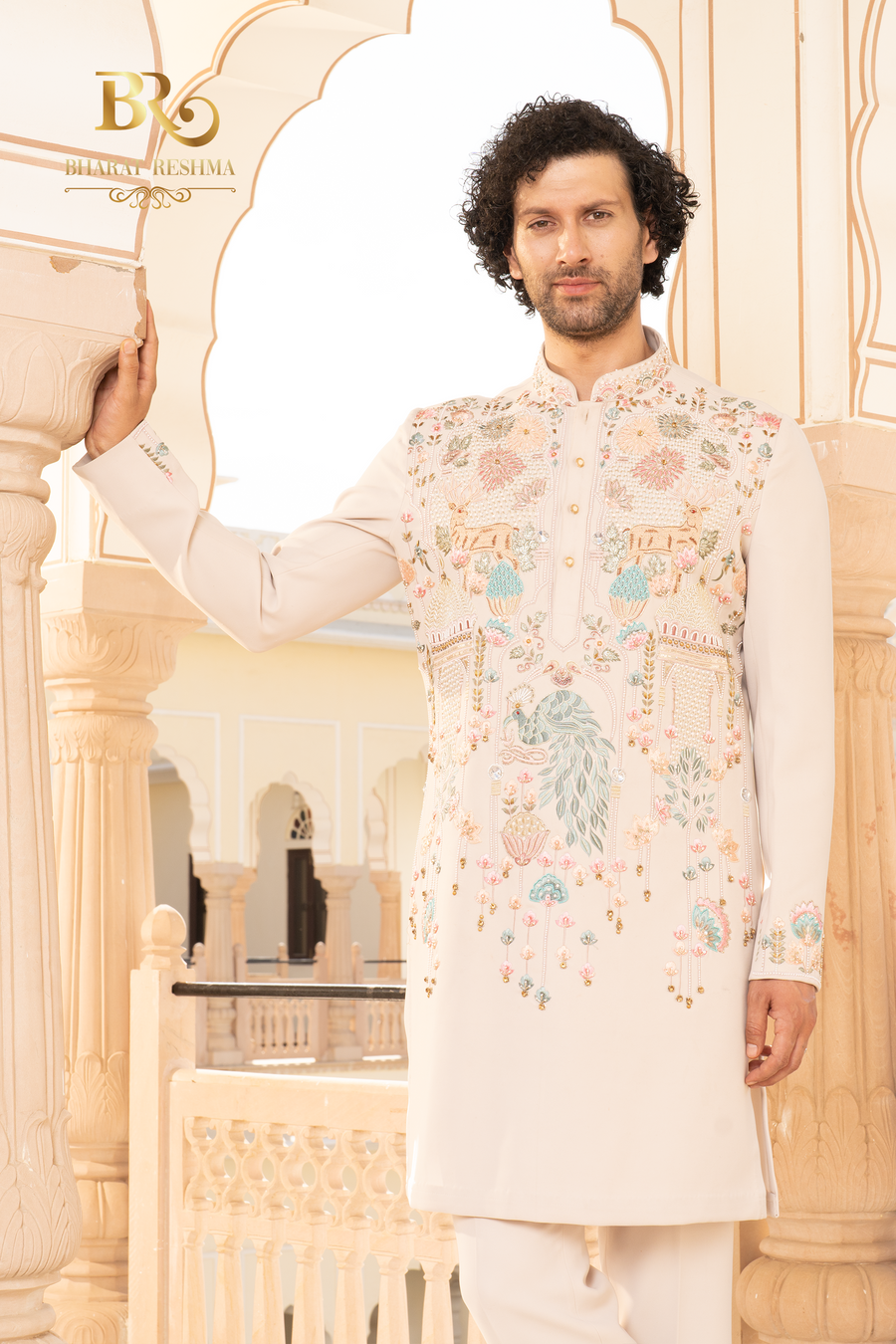 Exquisite pink hand embroidered kurta set