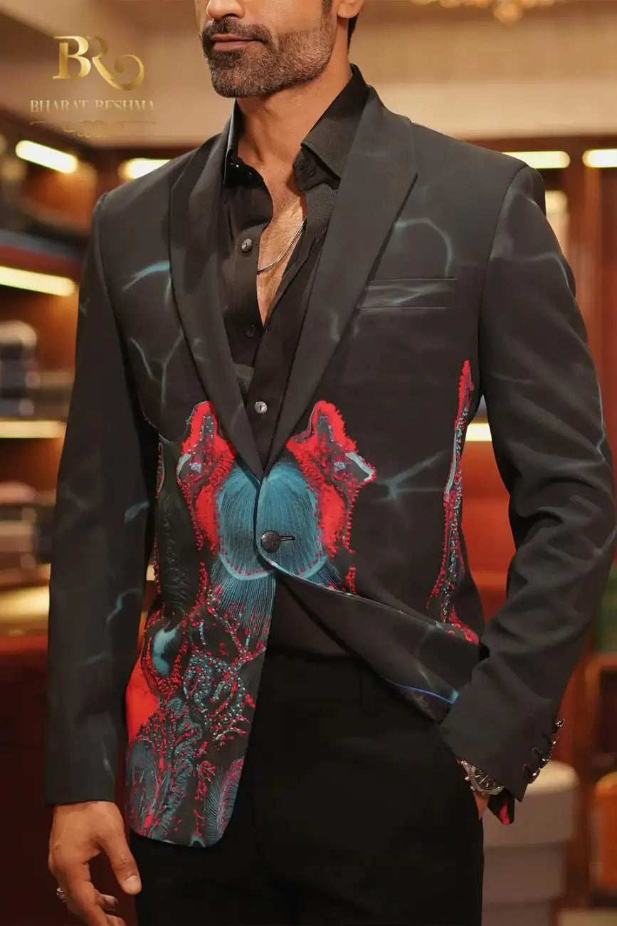 Blue Abstract Printed Blazer
