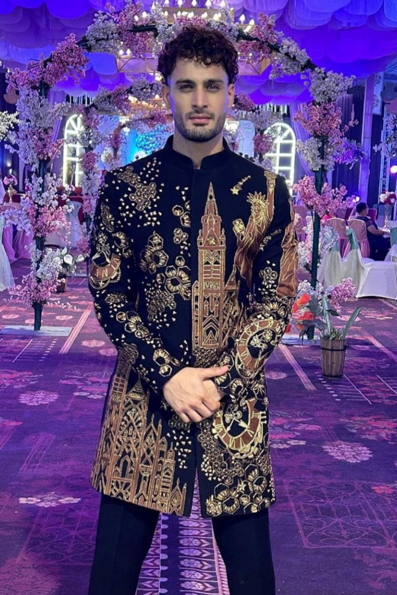 Umar Riaz In Embroidered Black Indo-Western