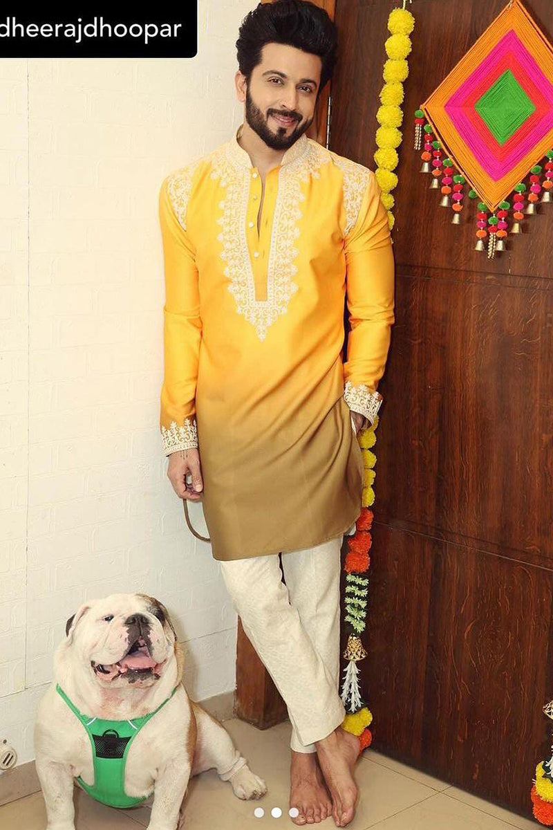 Dheeraj Dhoopar in Ombre Kurta Set with Resham Embroidery
