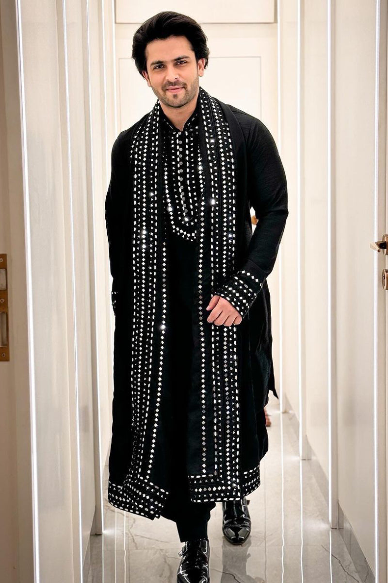 SHOAID IBRAHIM in our Black Kurta Set with Stole