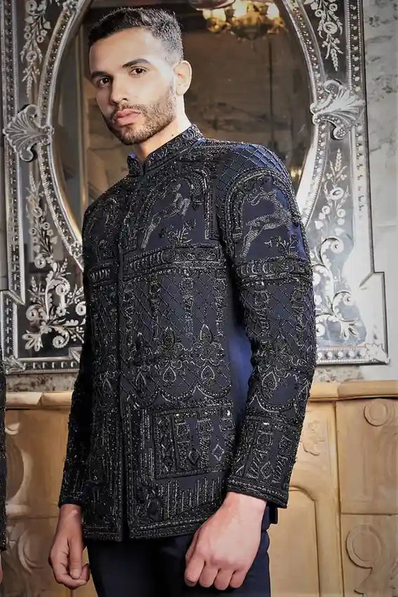 Navy Blue Designer Bandgala Suit