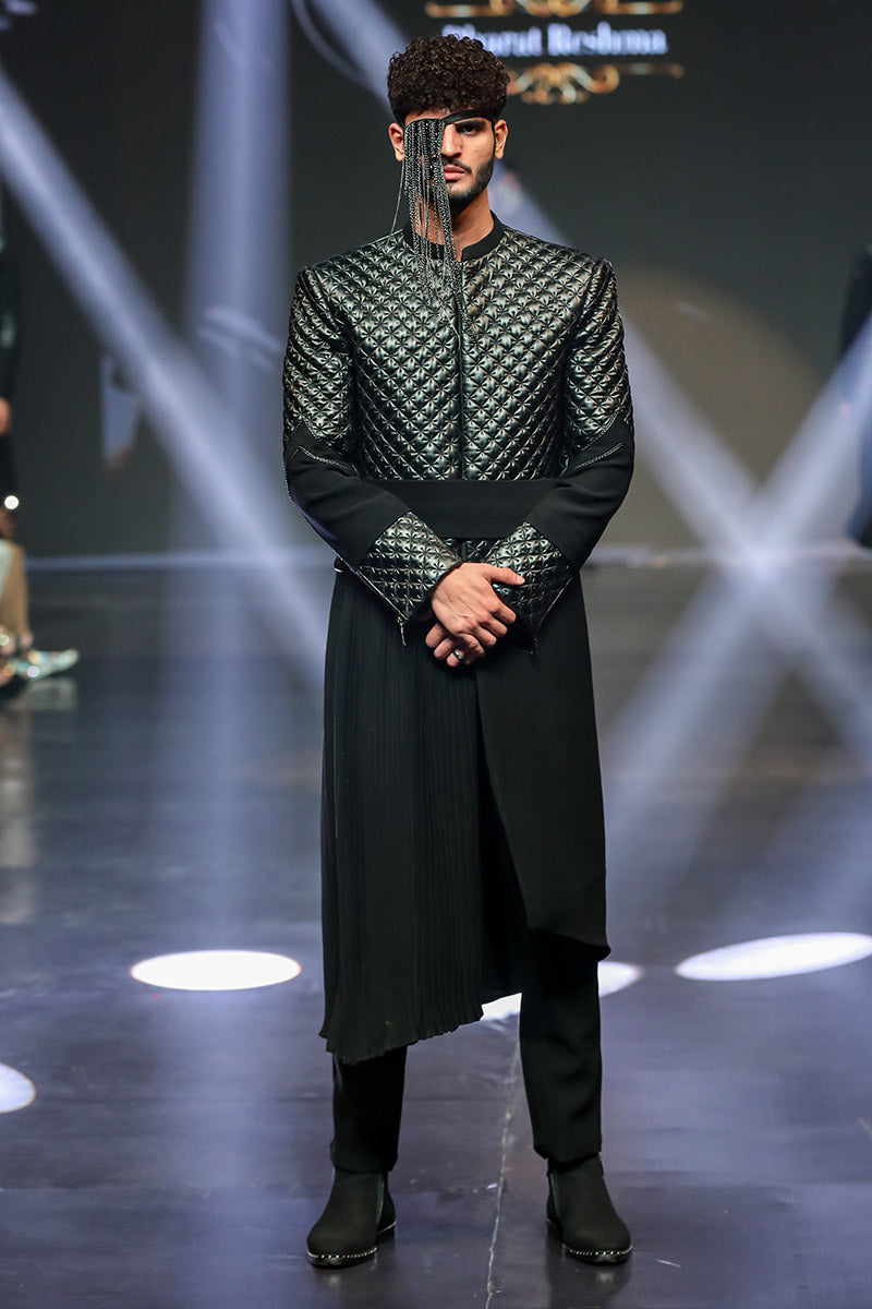 Designer Black Men's Gown with Pant in Italian Magna