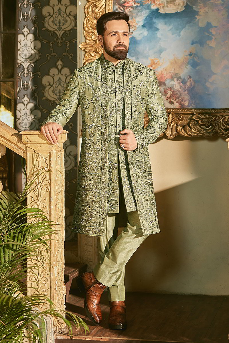 EMRAAN HASHMI in Olive Indo-Western Open Jacket