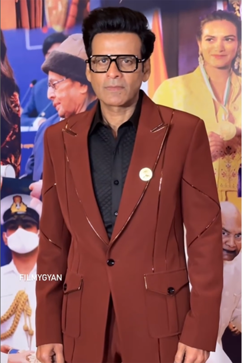 MANOJ BAJPYEE in Our Brown tuxedo jacket with piping work